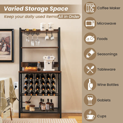 Wine Bar Cabinet, 4 Tier Storage Shelves, Glass Holders, Brown Wine Racks at Gallery Canada