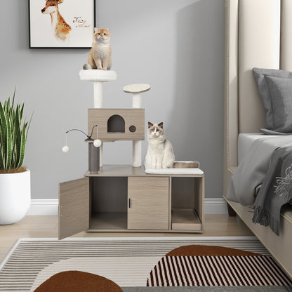 Modern Cat Tower With Litter Box Enclosure, Gray Cat Trees Condos & Scratchers at Gallery Canada