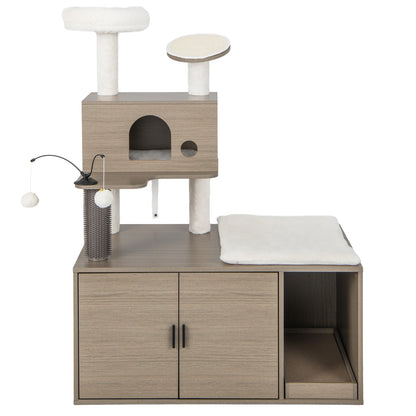 Modern Cat Tower With Litter Box Enclosure, Gray Cat Trees Condos & Scratchers at Gallery Canada