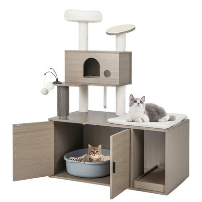 Modern Cat Tower With Litter Box Enclosure, Gray Cat Trees Condos & Scratchers at Gallery Canada