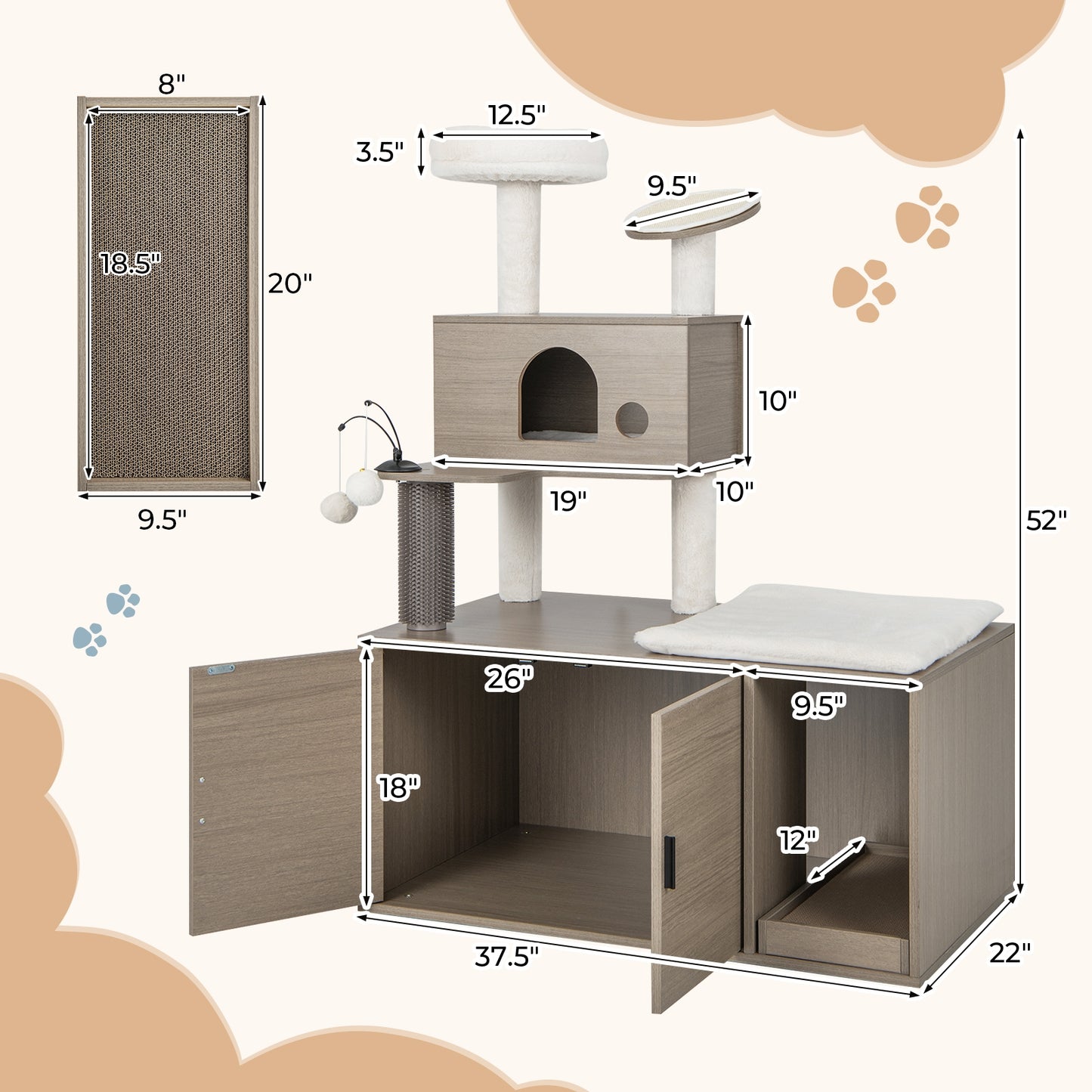 Modern Cat Tower With Litter Box Enclosure, Gray Cat Trees Condos & Scratchers at Gallery Canada