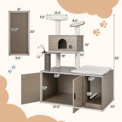 Modern Cat Tower With Litter Box Enclosure, Gray Cat Trees Condos & Scratchers at Gallery Canada