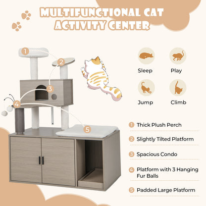 Modern Cat Tower With Litter Box Enclosure, Gray Cat Trees Condos & Scratchers at Gallery Canada