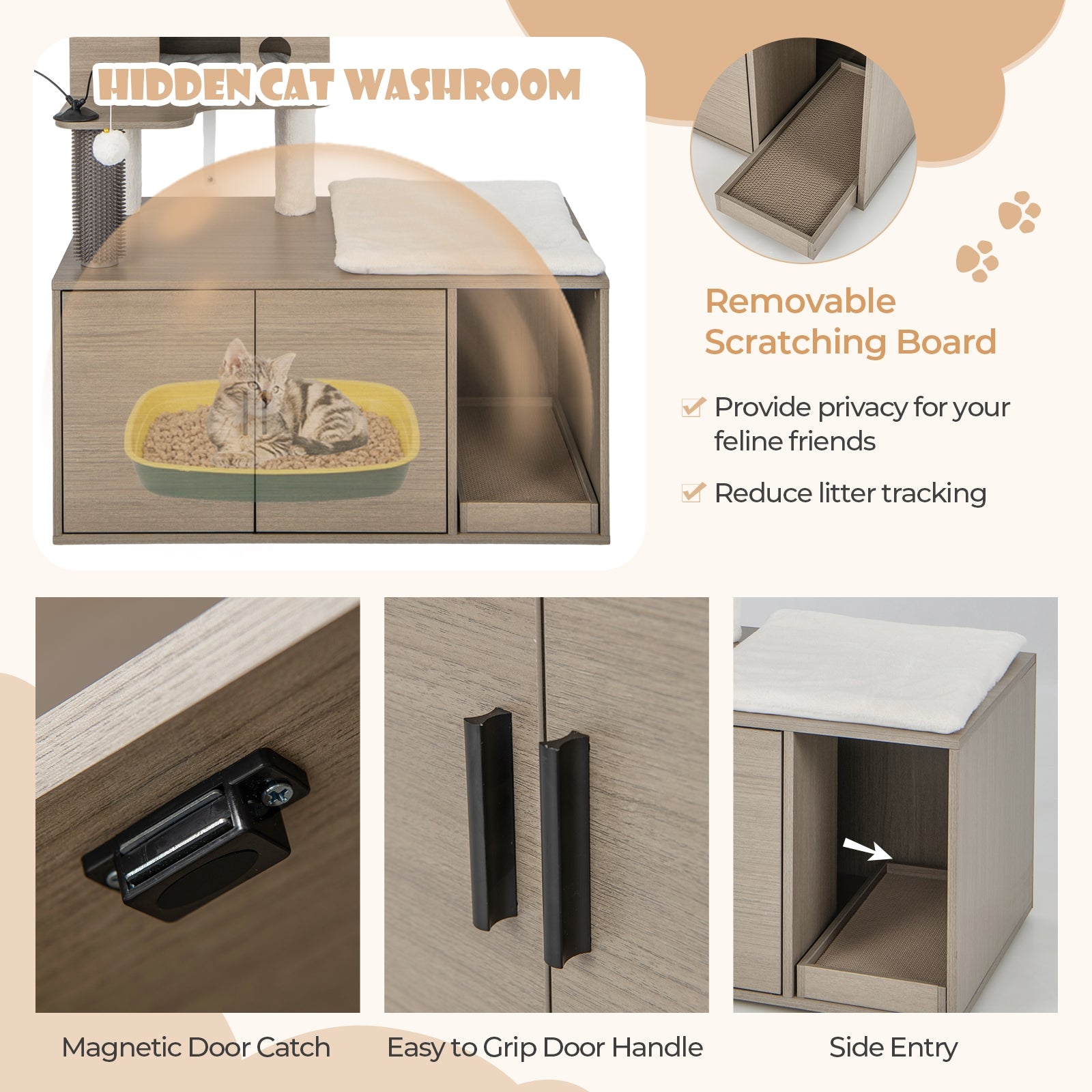 Modern Cat Tower With Litter Box Enclosure, Gray Cat Trees Condos & Scratchers at Gallery Canada