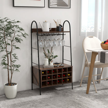 Baker's Rack With Detachable Wine Rack, 5 Stemware Rows, Rustic Brown Baker's Racks at Gallery Canada