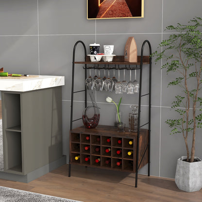 Baker's Rack With Detachable Wine Rack, 5 Stemware Rows, Rustic Brown Baker's Racks at Gallery Canada
