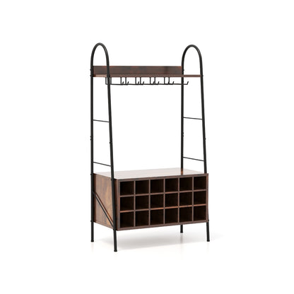 Baker's Rack With Detachable Wine Rack, 5 Stemware Rows, Rustic Brown Baker's Racks Rustic Brown at Gallery Canada