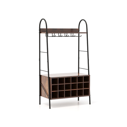 Baker's Rack With Detachable Wine Rack, 5 Stemware Rows, Rustic Brown