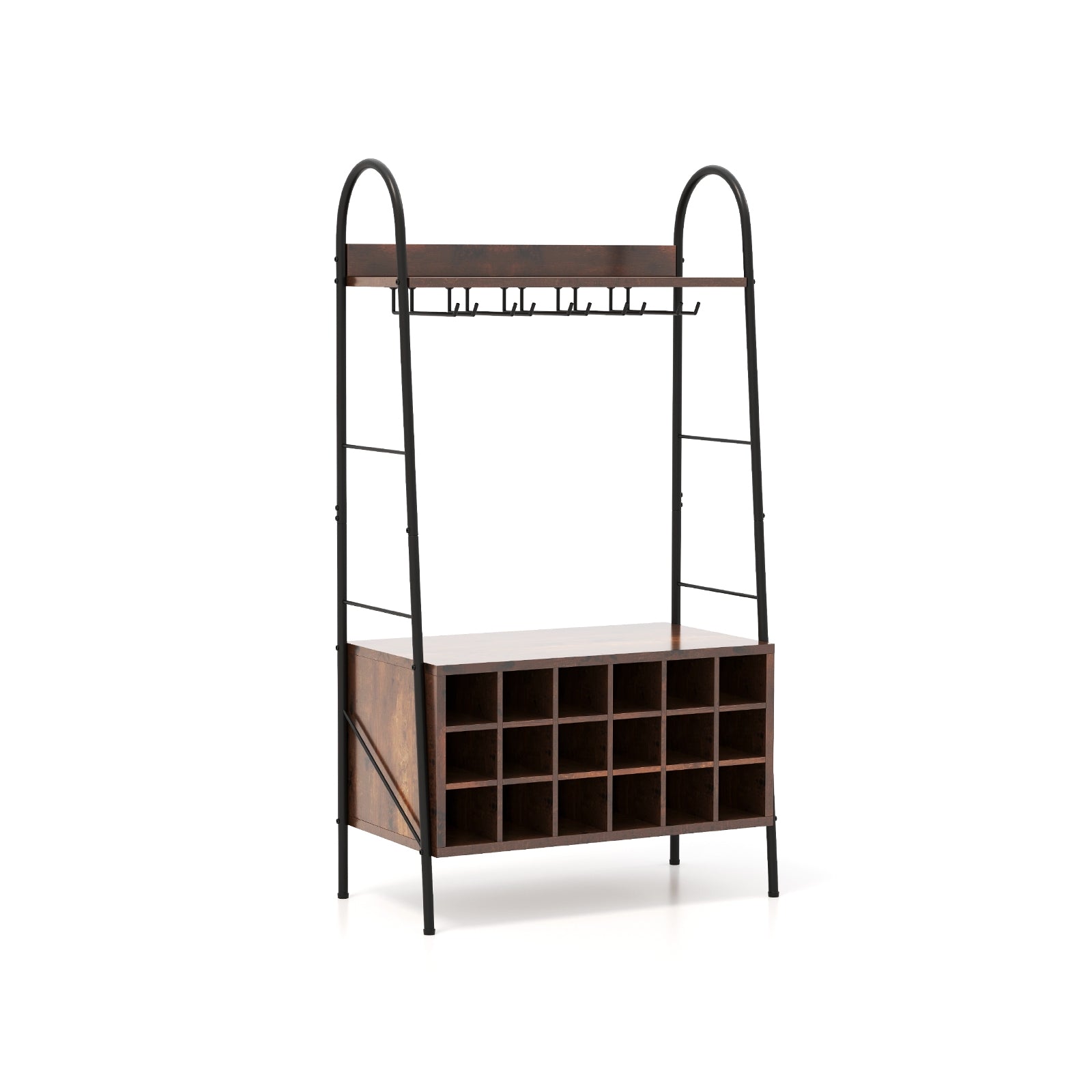 Baker's Rack With Detachable Wine Rack, 5 Stemware Rows, Rustic Brown Baker's Racks at Gallery Canada