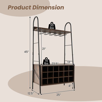 Baker's Rack With Detachable Wine Rack, 5 Stemware Rows, Rustic Brown Baker's Racks at Gallery Canada
