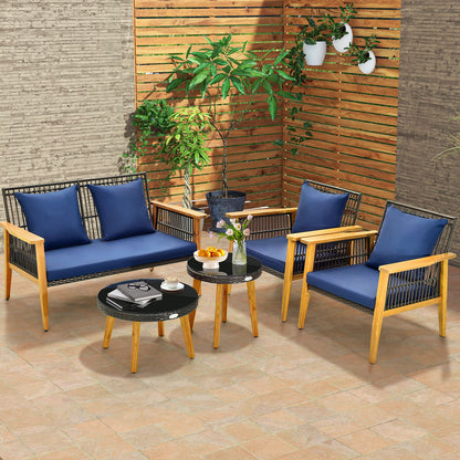 5 Piece Outdoor Conversation Set, 2 Coffee Tables, Navy Patio Conversation Sets at Gallery Canada