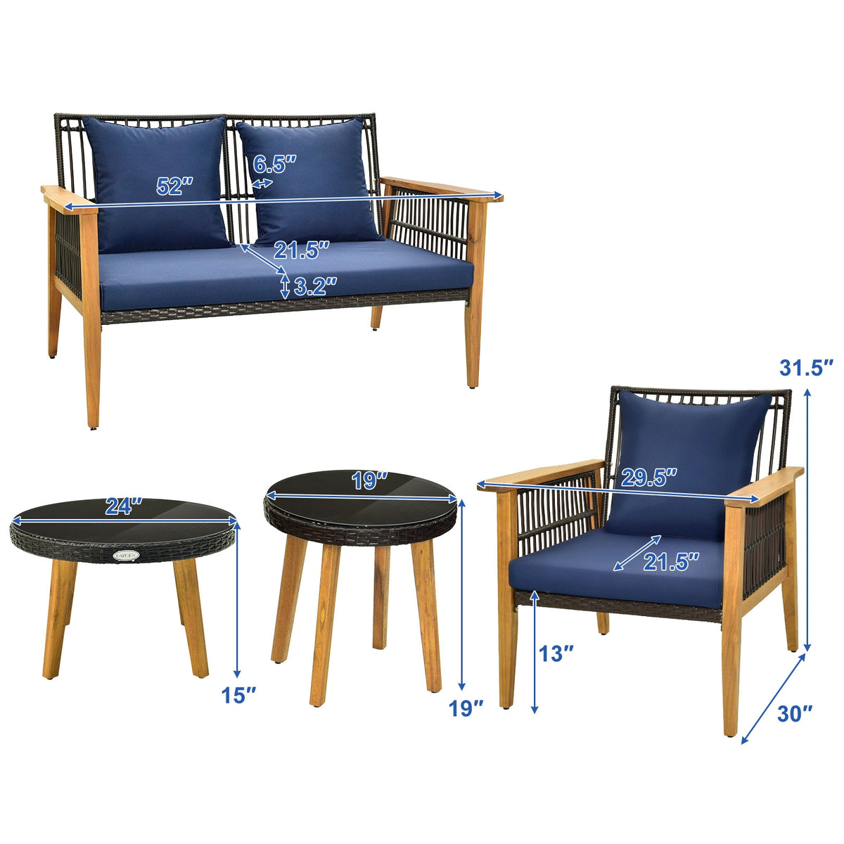 5 Piece Outdoor Conversation Set, 2 Coffee Tables, Navy Patio Conversation Sets at Gallery Canada
