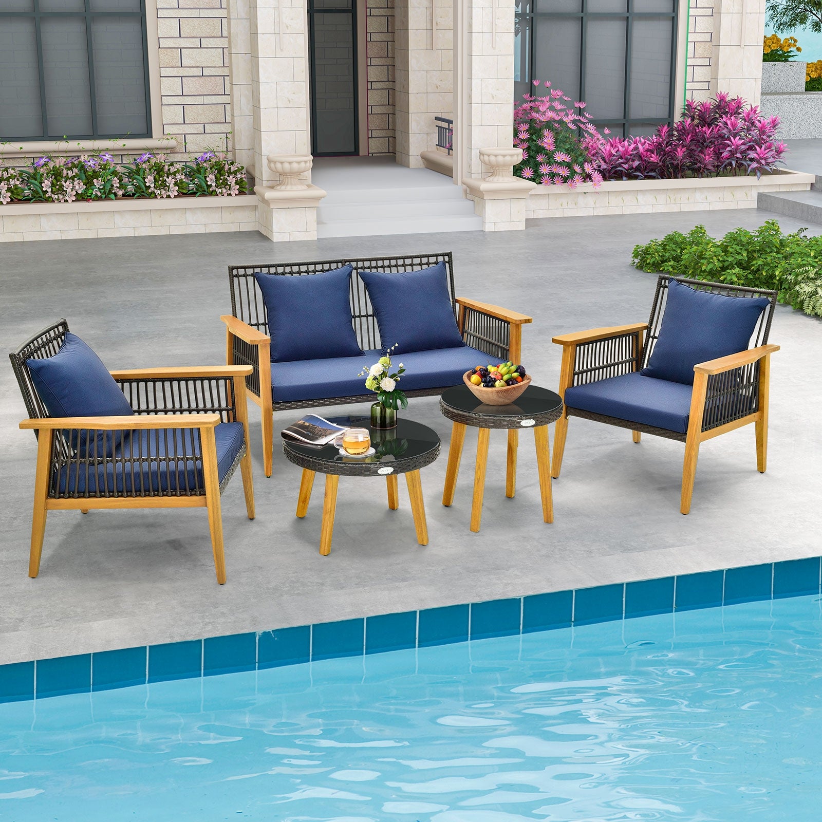 5 Piece Outdoor Conversation Set, 2 Coffee Tables, Navy Patio Conversation Sets at Gallery Canada