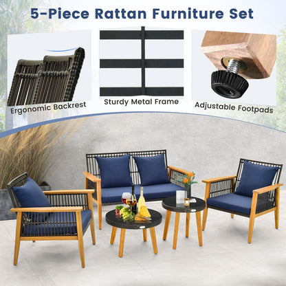5 Piece Outdoor Conversation Set, 2 Coffee Tables, Navy Patio Conversation Sets at Gallery Canada