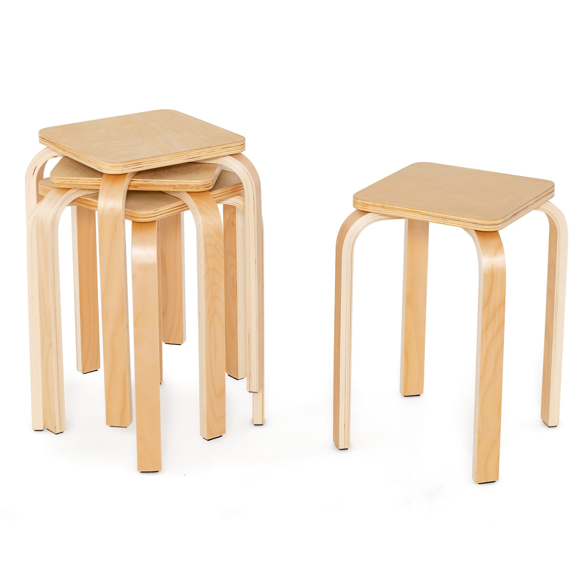 Stackable Stools Set Of 4, Square Top, Rounded Corners, Natural Dining Chairs at Gallery Canada