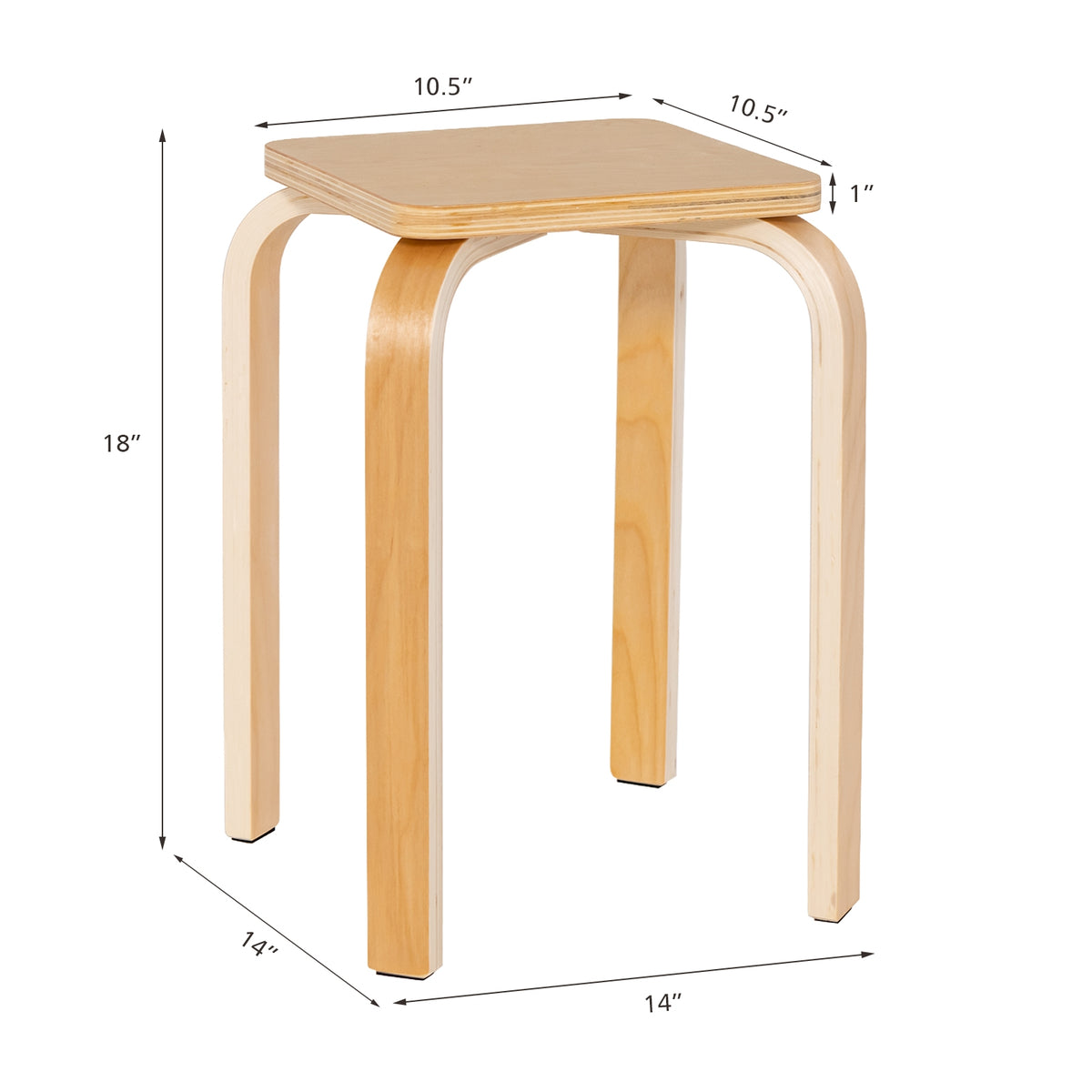 Stackable Stools Set Of 4, Square Top, Rounded Corners, Natural Dining Chairs at Gallery Canada