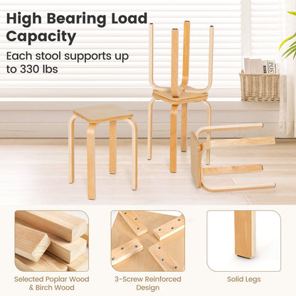 Stackable Stools Set Of 4, Square Top, Rounded Corners, Natural Dining Chairs at Gallery Canada