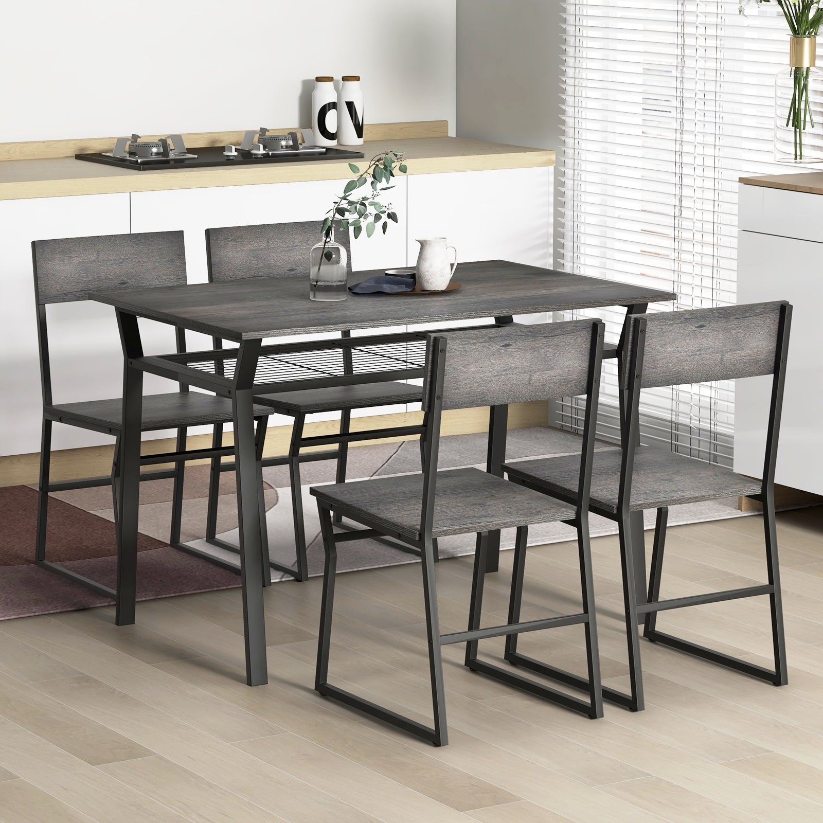 5 Piece Dining Table Set, Storage Rack, Metal Frame, Gray Dining Room Sets at Gallery Canada