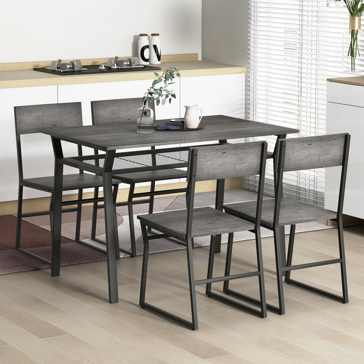 5 Piece Dining Table Set, Storage Rack, Metal Frame, Gray Dining Room Sets at Gallery Canada