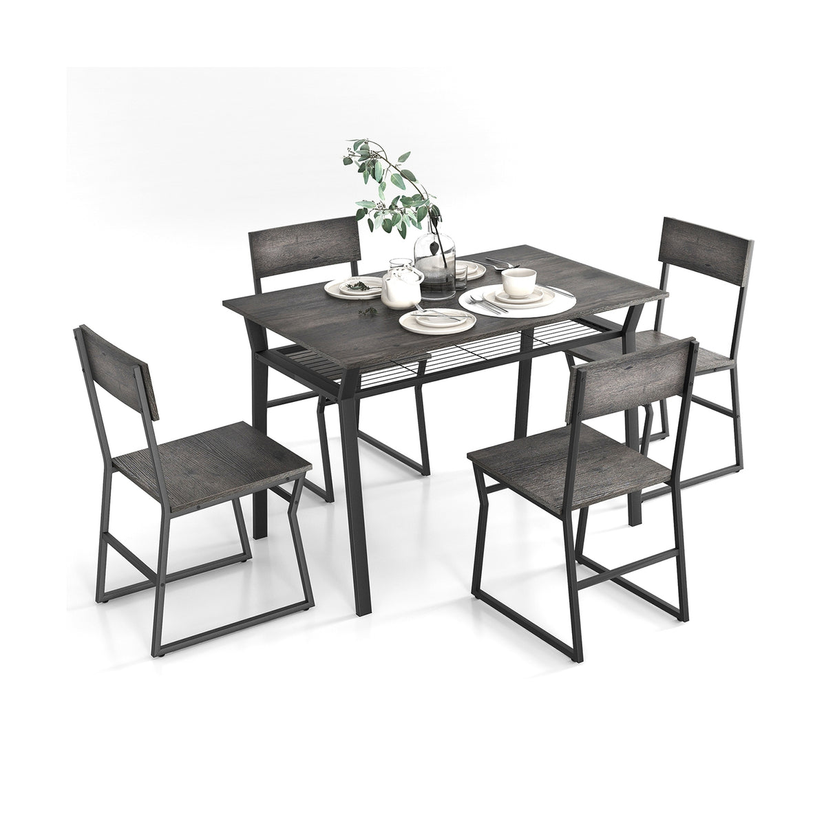 5 Piece Dining Table Set, Storage Rack, Metal Frame, Gray Dining Room Sets at Gallery Canada