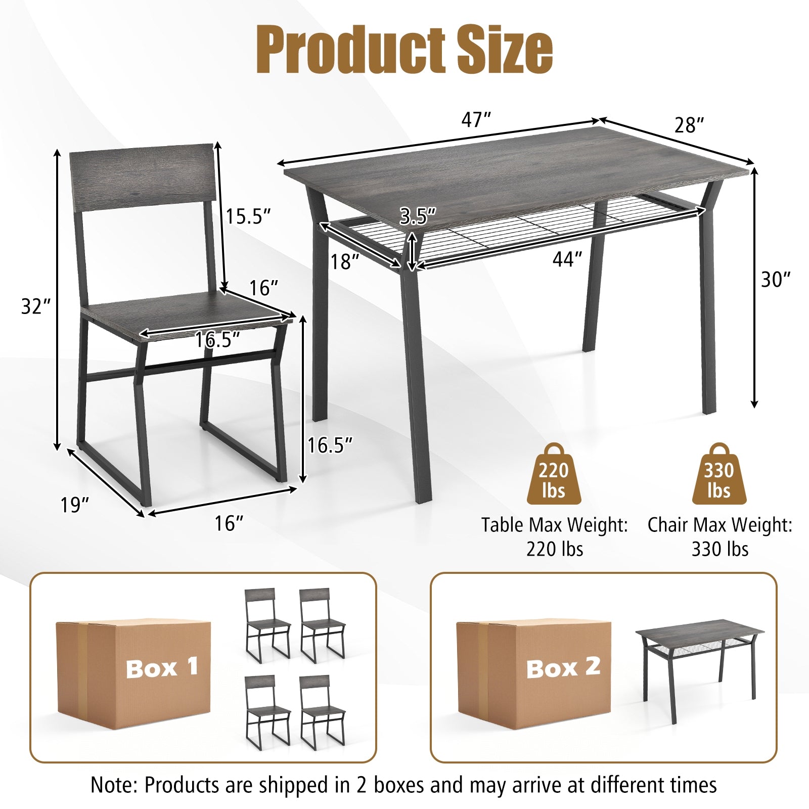 5 Piece Dining Table Set, Storage Rack, Metal Frame, Gray Dining Room Sets at Gallery Canada