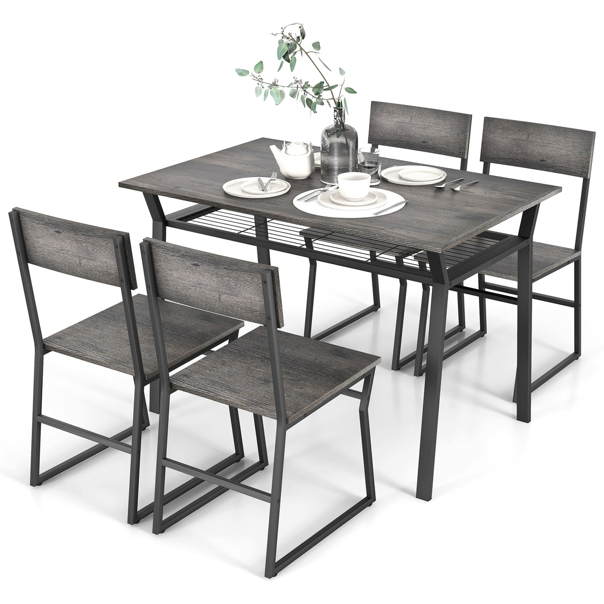 5 Piece Dining Table Set, Storage Rack, Metal Frame, Gray Dining Room Sets at Gallery Canada