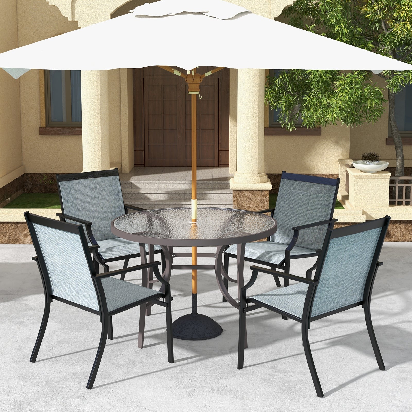 4 Piece Patio Dining Chairs, Large Outdoor Chairs, Blue Patio Dining Chairs at Gallery Canada