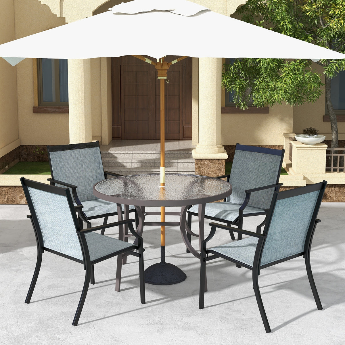 4 Piece Patio Dining Chairs, Large Outdoor Chairs, Blue Patio Dining Chairs at Gallery Canada