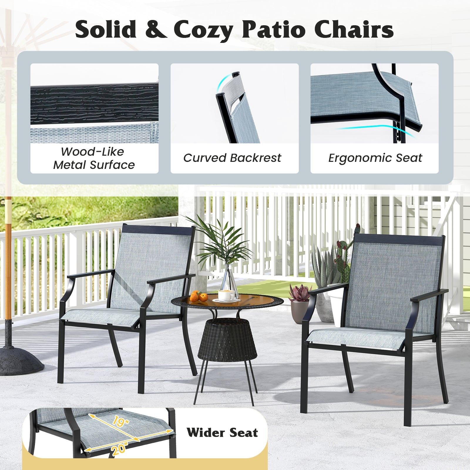 4 Piece Patio Dining Chairs, Large Outdoor Chairs, Blue Patio Dining Chairs at Gallery Canada