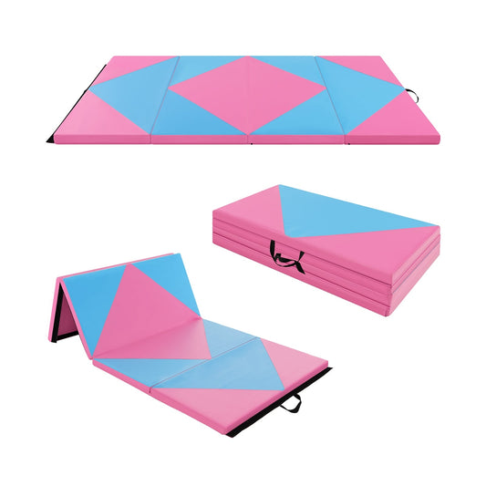 8 Feet PU Leather Folding Gymnastics Mat, Pink Blue Yoga & Gym Mats Pink & Blue at Gallery Canada