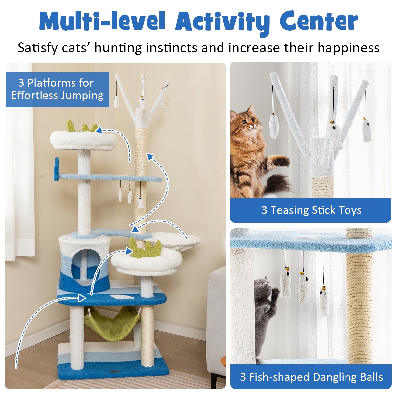 Multi-Level Cat Tower, Sisal Scratching Posts, Blue Cat Trees Condos & Scratchers at Gallery Canada