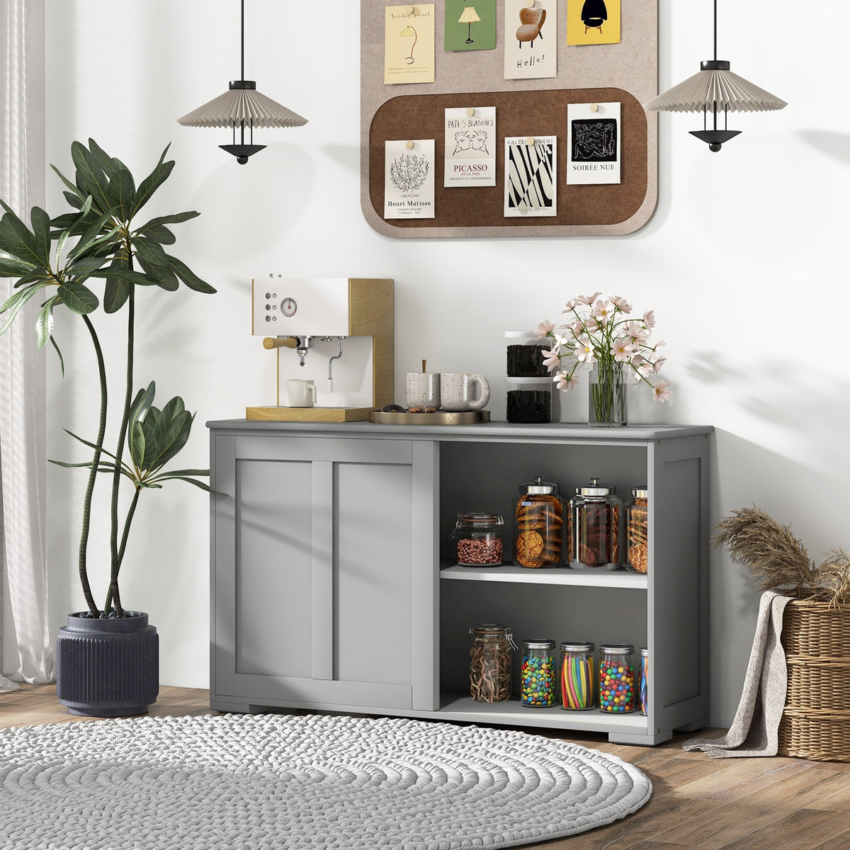 Antique Stackable Kitchen Storage Sideboard, Adjustable Shelf, Gray Sideboards Cabinets & Buffets at Gallery Canada