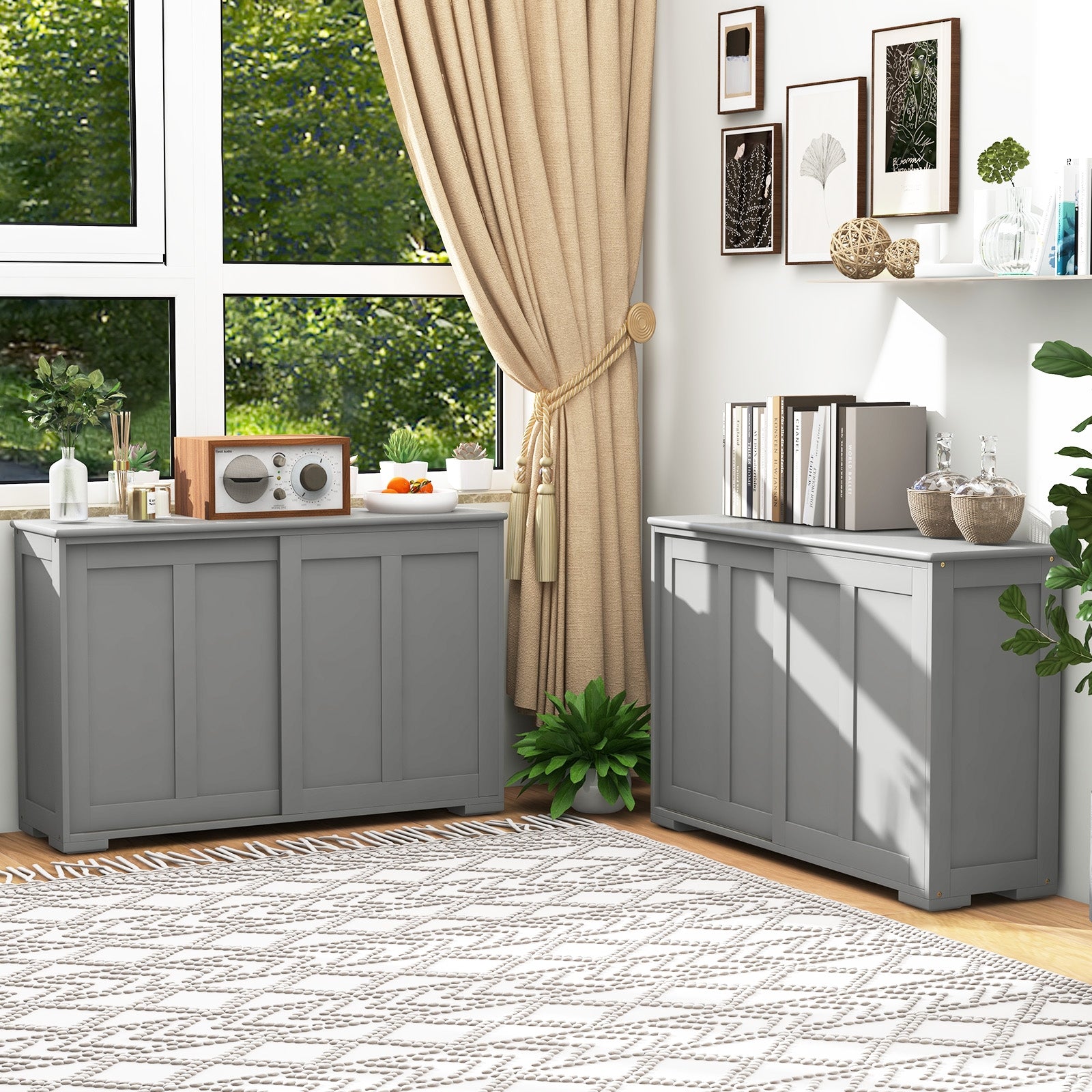 Antique Stackable Kitchen Storage Sideboard, Adjustable Shelf, Gray Sideboards Cabinets & Buffets at Gallery Canada