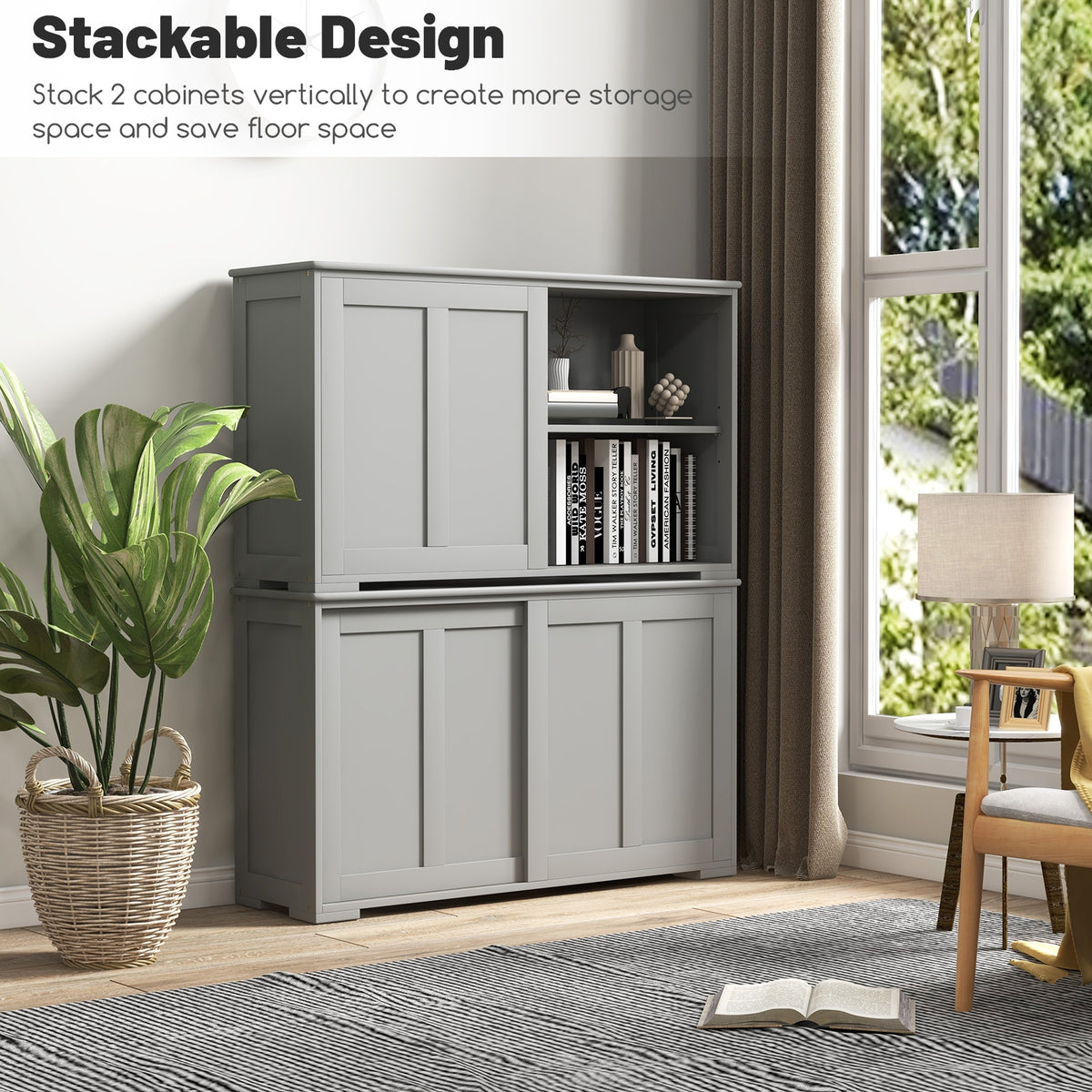 Antique Stackable Kitchen Storage Sideboard, Adjustable Shelf, Gray Sideboards Cabinets & Buffets at Gallery Canada