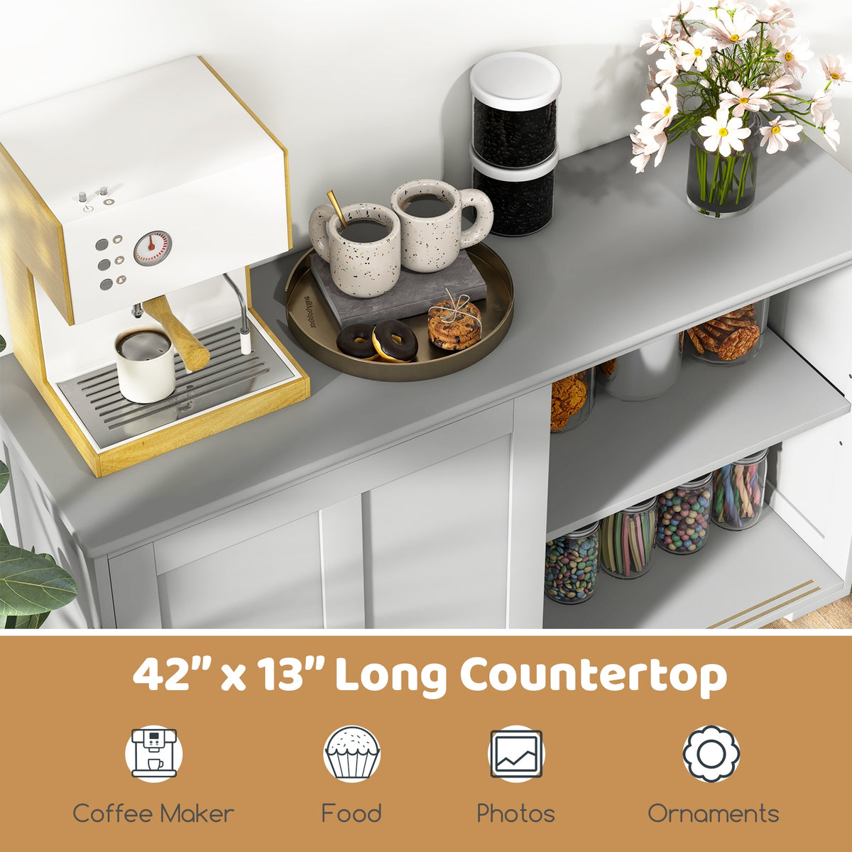 Antique Stackable Kitchen Storage Sideboard, Adjustable Shelf, Gray Sideboards Cabinets & Buffets at Gallery Canada