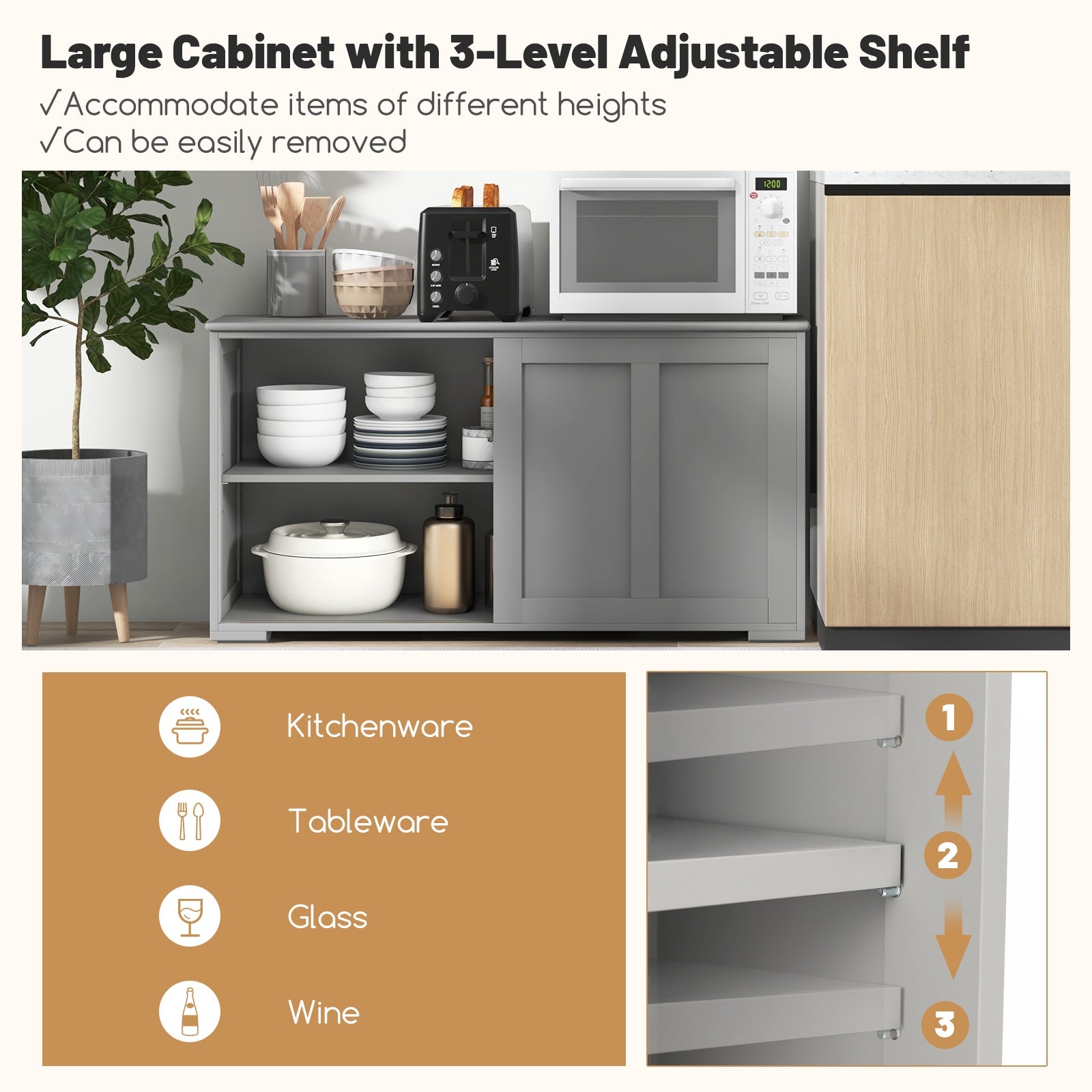 Antique Stackable Kitchen Storage Sideboard, Adjustable Shelf, Gray Sideboards Cabinets & Buffets at Gallery Canada