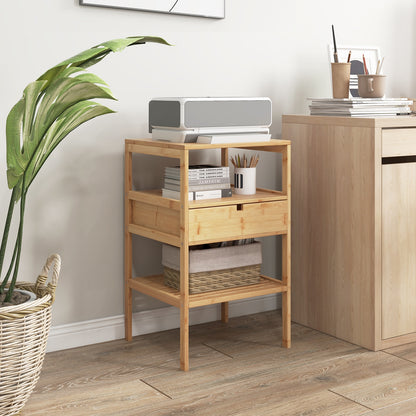 Bamboo End Table Set, 2 Open Shelves, Drawer, Natural Nightstands at Gallery Canada