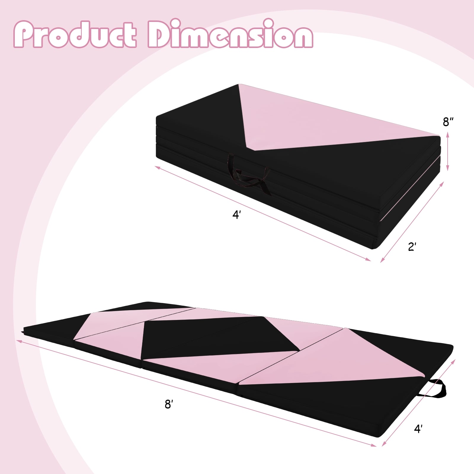 8 Feet PU Leather Folding Gymnastics Mat, Black, Pink Yoga & Gym Mats at Gallery Canada