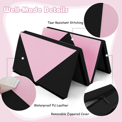8 Feet PU Leather Folding Gymnastics Mat, Black, Pink Yoga & Gym Mats at Gallery Canada