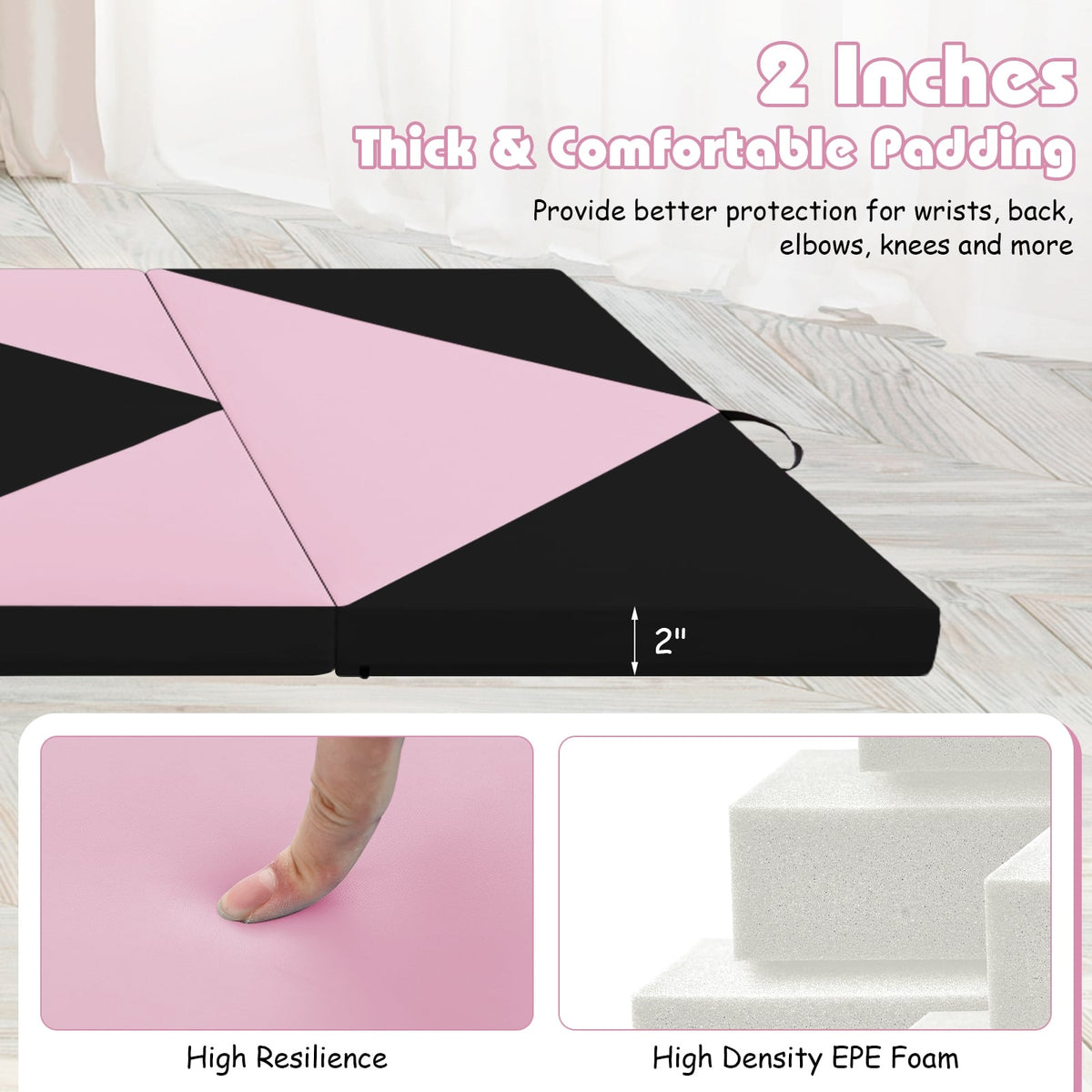 8 Feet PU Leather Folding Gymnastics Mat, Black, Pink Yoga & Gym Mats at Gallery Canada