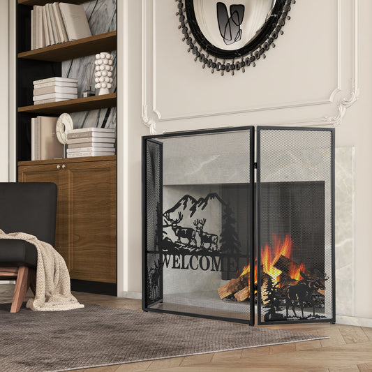 52 x 31 Inch Fireplace Screen, Black Fireplace Tools Black at Gallery Canada