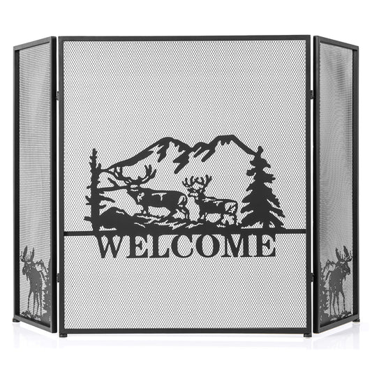 52 x 31 Inch Fireplace Screen, Black Fireplace Tools Black at Gallery Canada