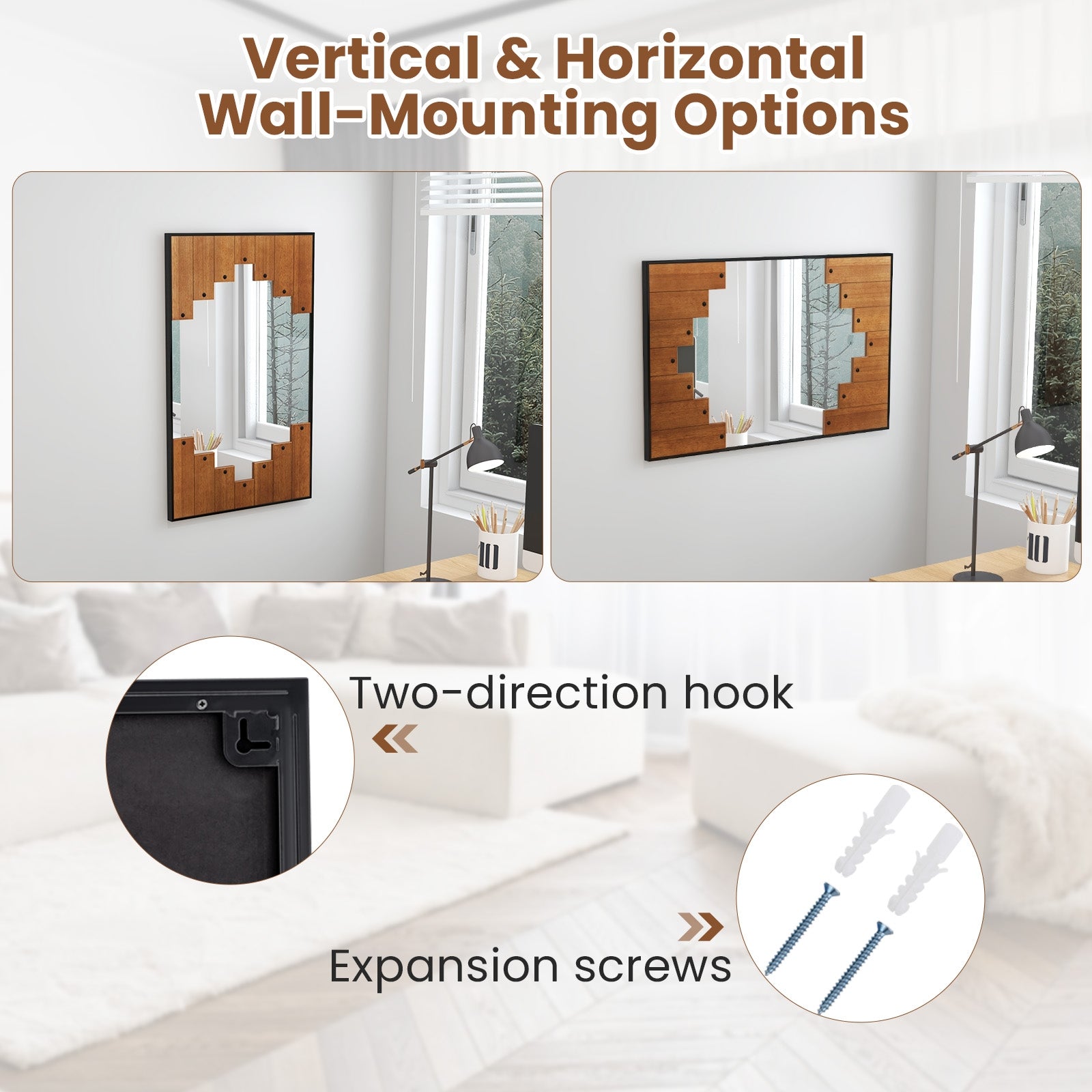 37.5 Inch x 26.5 Inch Rectangle Wall Mirror, Piano Key Frame, Wood Wall Mirrors at Gallery Canada
