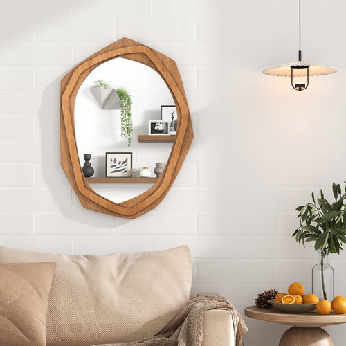 Large Waterproof Irregular Framed Wall Mirror, Natural
