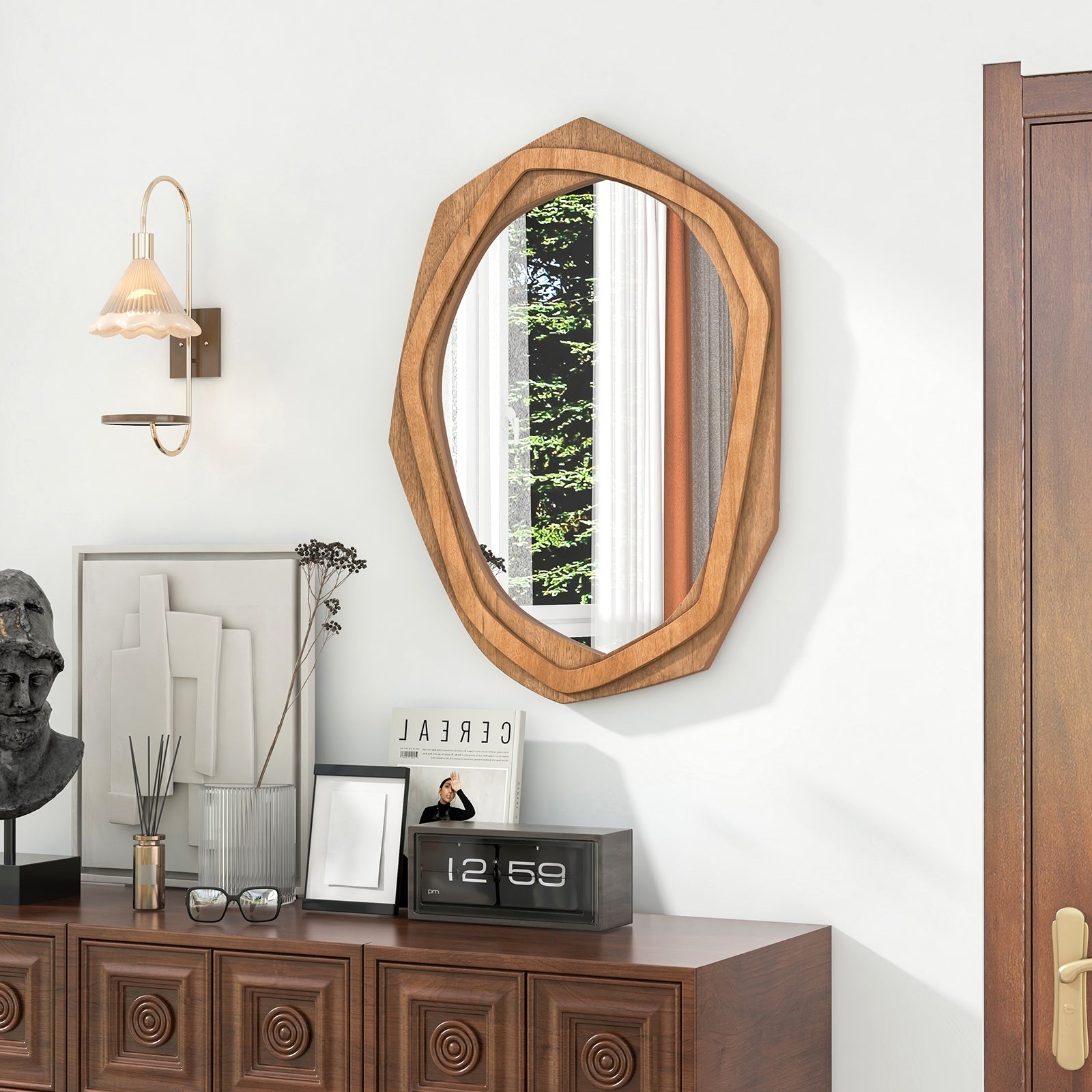 Large Waterproof Irregular Framed Wall Mirror, Natural Wall Mirrors at Gallery Canada