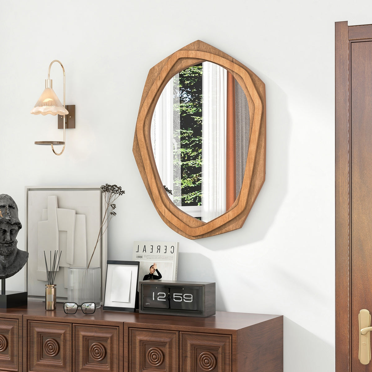 Large Waterproof Irregular Framed Wall Mirror, Natural Wall Mirrors at Gallery Canada