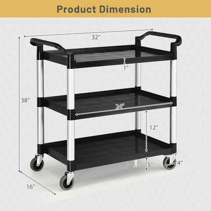 3-Tier Utility Service Cart, Lockable Wheels, Double Handles, Black Garages at Gallery Canada
