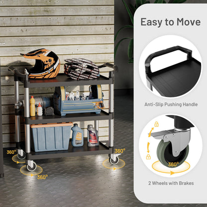 3-Tier Utility Service Cart, Lockable Wheels, Double Handles, Black Garages at Gallery Canada