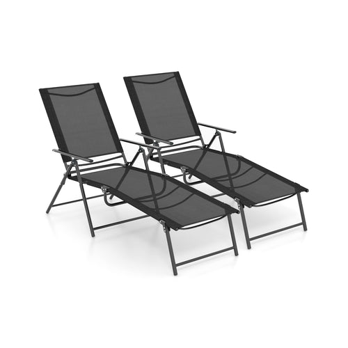 Folding Chaise Lounge Chair, 2 Piece, 6-Level Backrest, Black