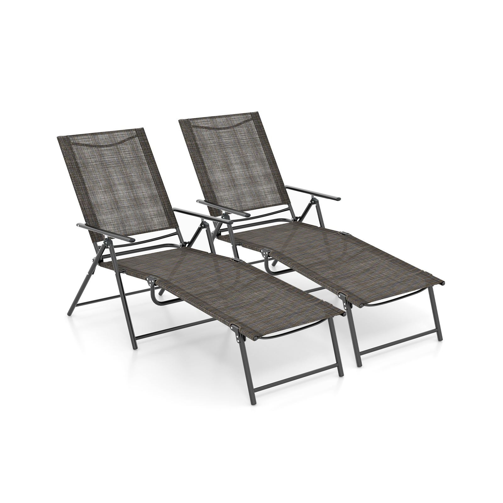 2 Piece Patio Folding Chaise Lounge Chairs, Recliner, 6-Level Backrest, Coffee Outdoor Chaise Lounges Coffee at Gallery Canada